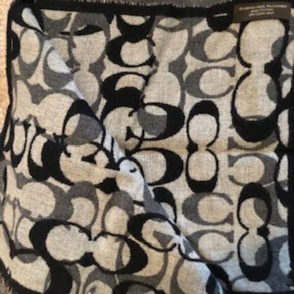 Coach black & grey wool & cashmere scarf - Picture 3 of 5